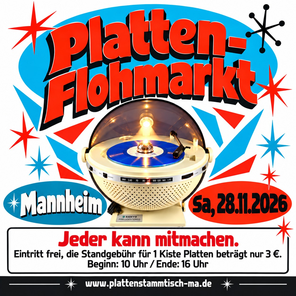 Aktueller Flyer des Plattenflohmarkts Mannheim am 28. November 2026