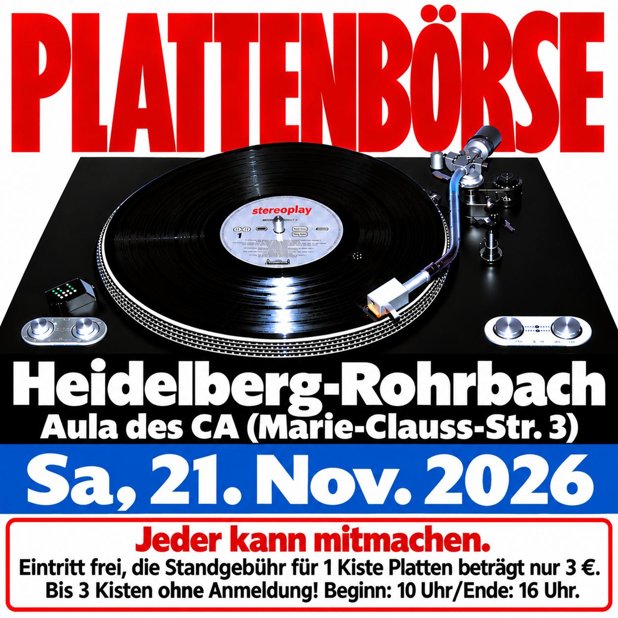 Originalflyer Plattenbörse Heidelberg, 21. November 2026
